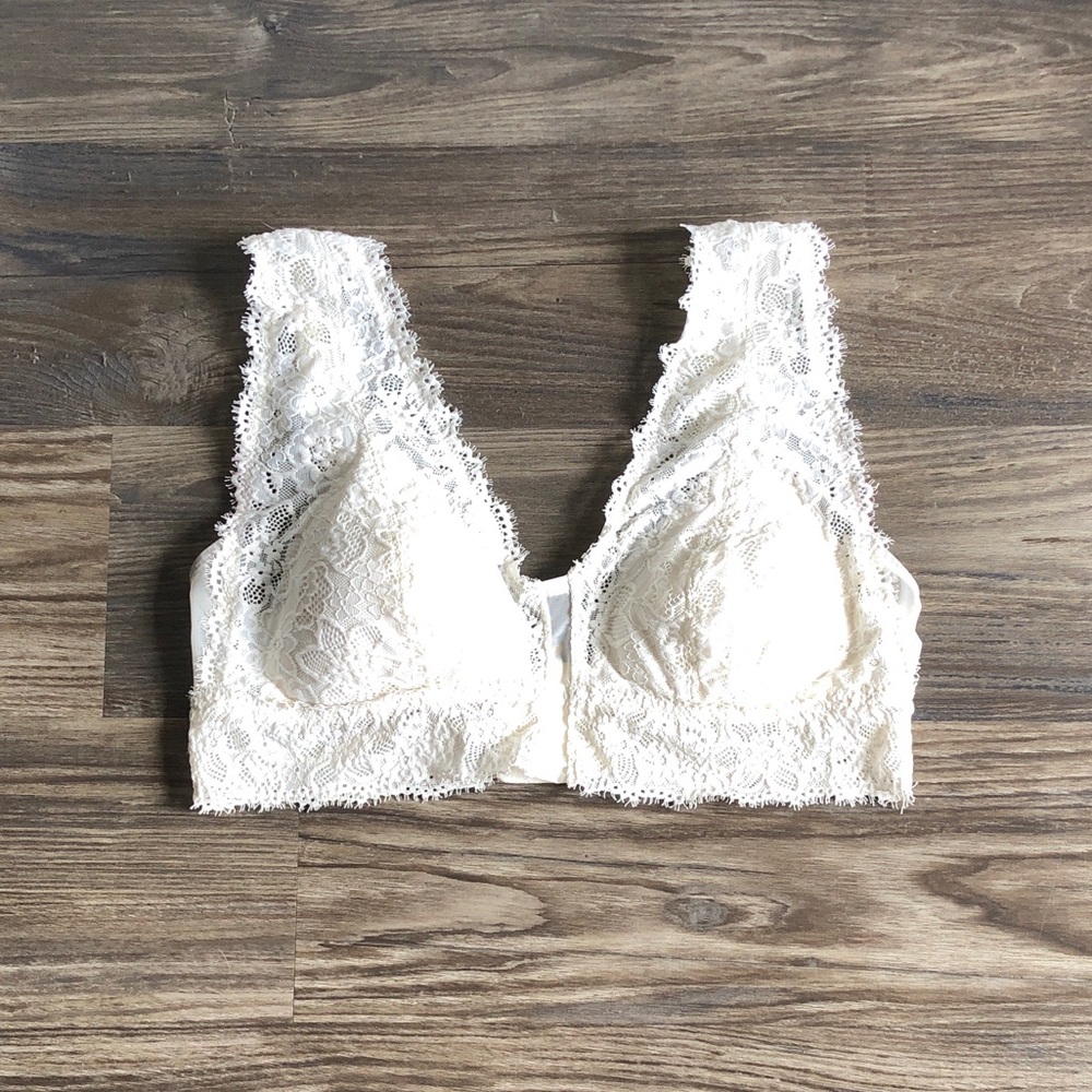 Aerie Lace Bralette Ivory Wide Strap Large Wireless
